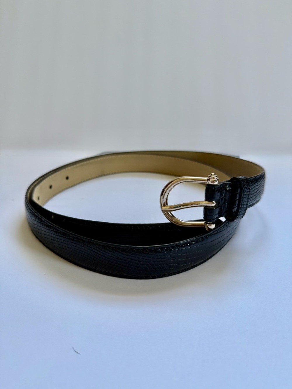 LOFT Black Textured Belt with Gold Buckle